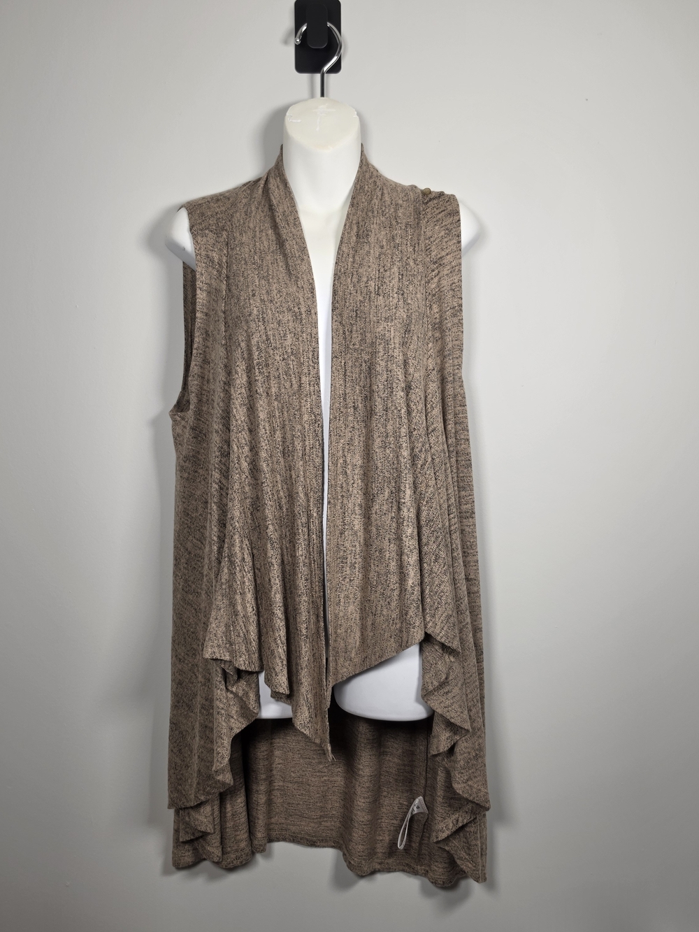 Sleeveless Draped Open Cardigan Vest - Taupe